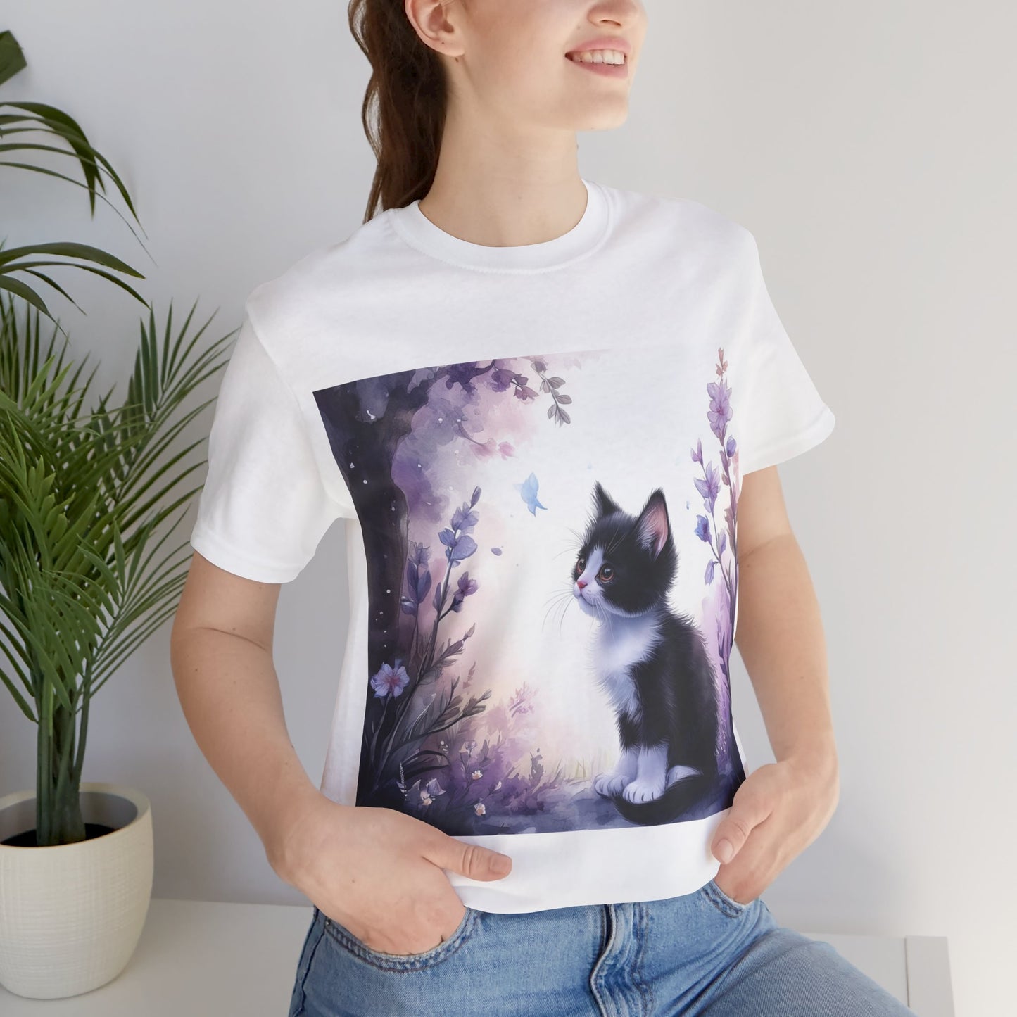 Flowery Tuxedo Cat Unisex Jersey Short Sleeve Tee