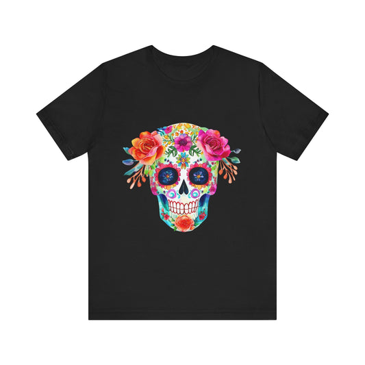 Day of the Dead Floral Sugar Skull Unisex Jersey Short Sleeve Tee