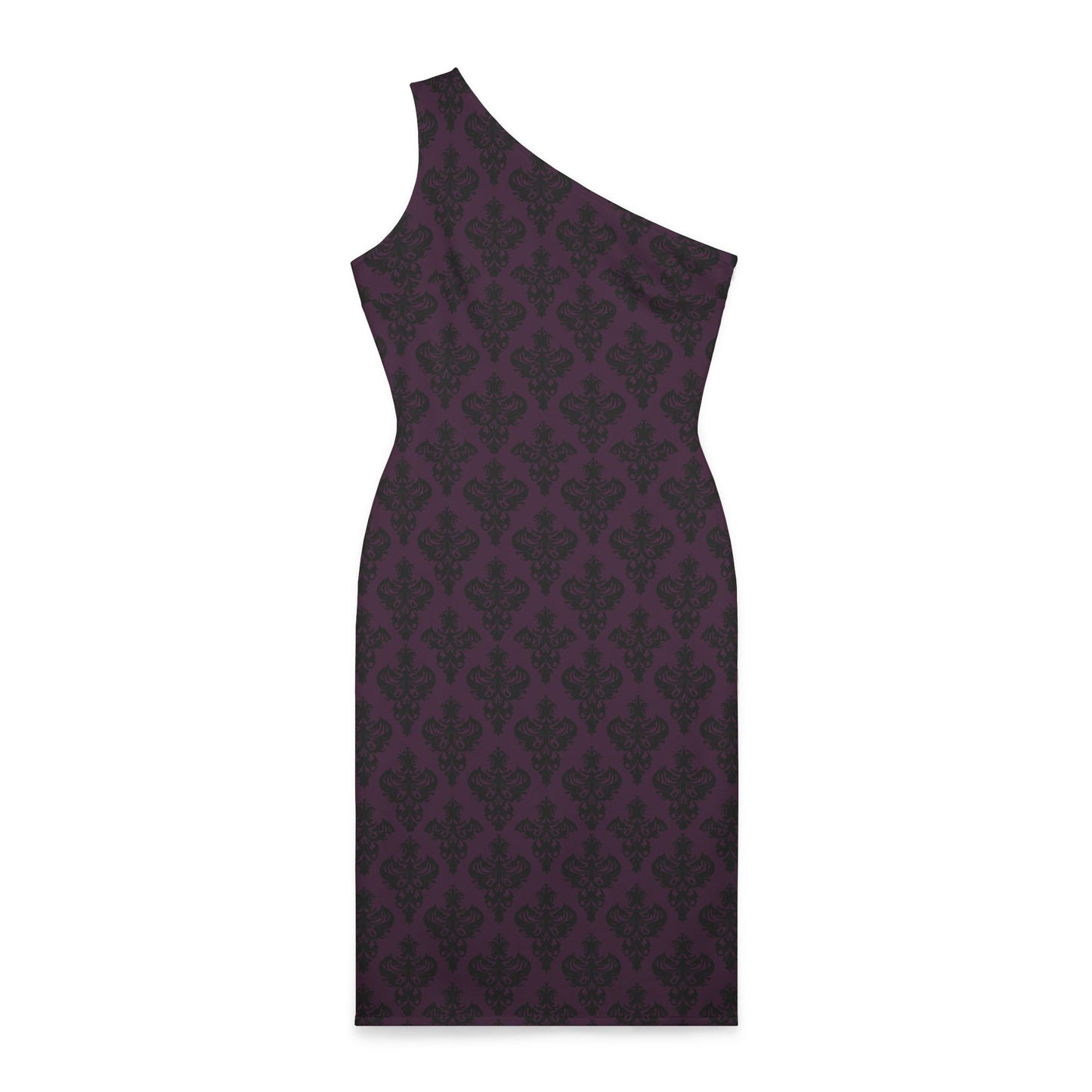 Dark Purple Damask Pattern Shoulder Dress (AOP)