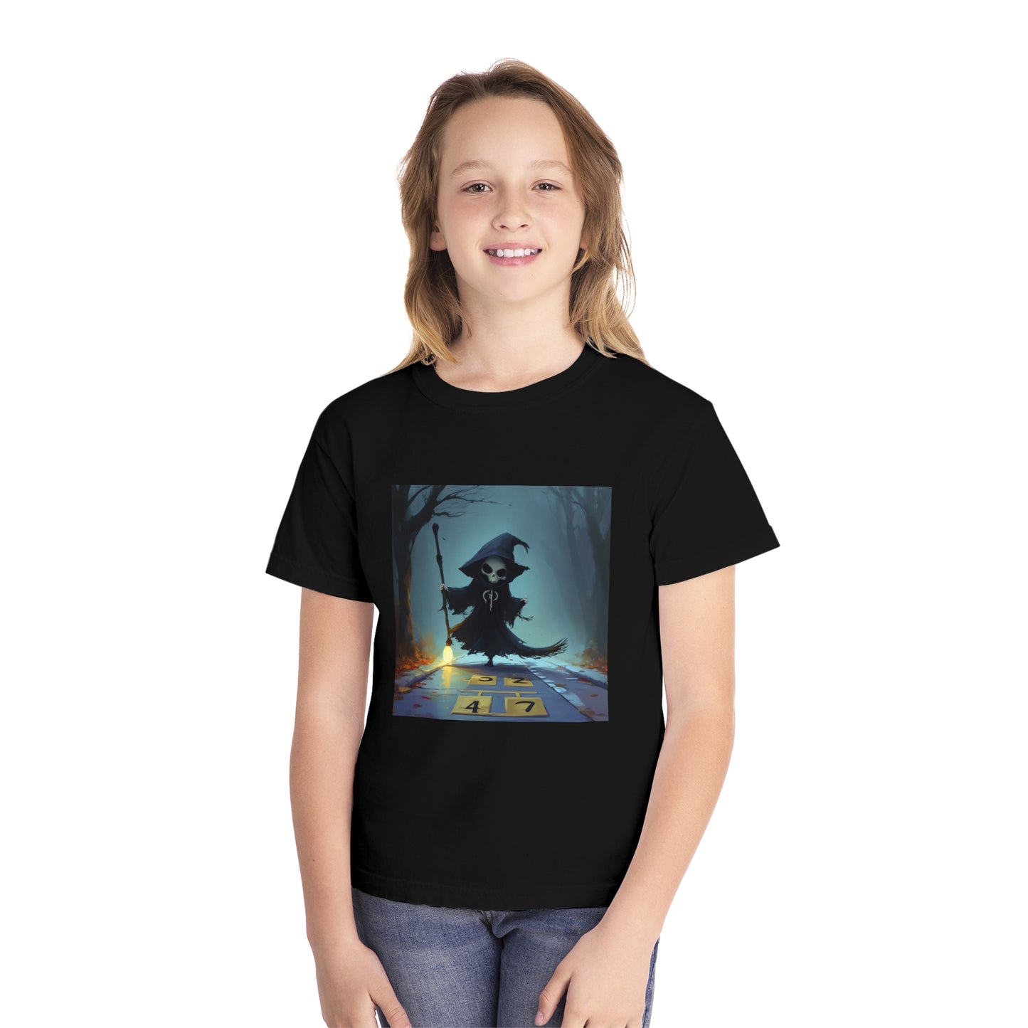 Grim Reaper Playing Hopscotch Youth Midweight Tee