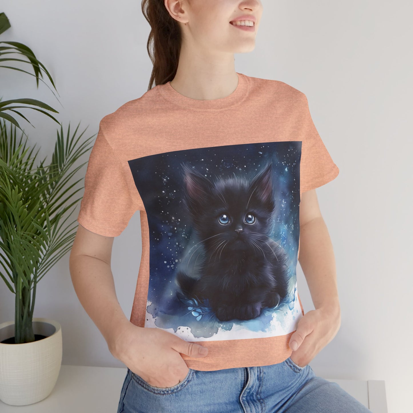 Starry Sky Black Kitten Unisex Jersey Short Sleeve Tee