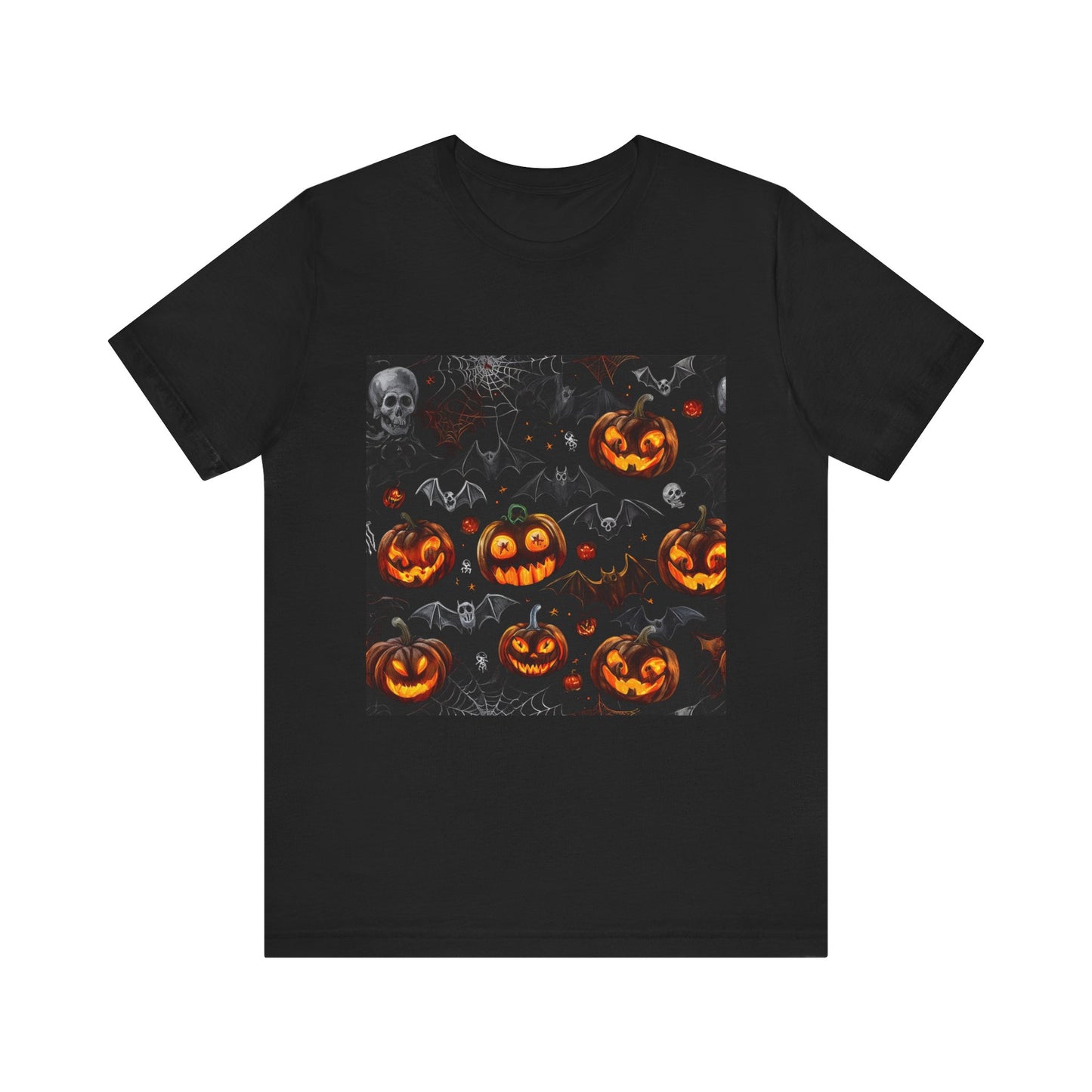 Spooky Pumpkin and Bats Pattern Unisex Jersey Short Sleeve Tee