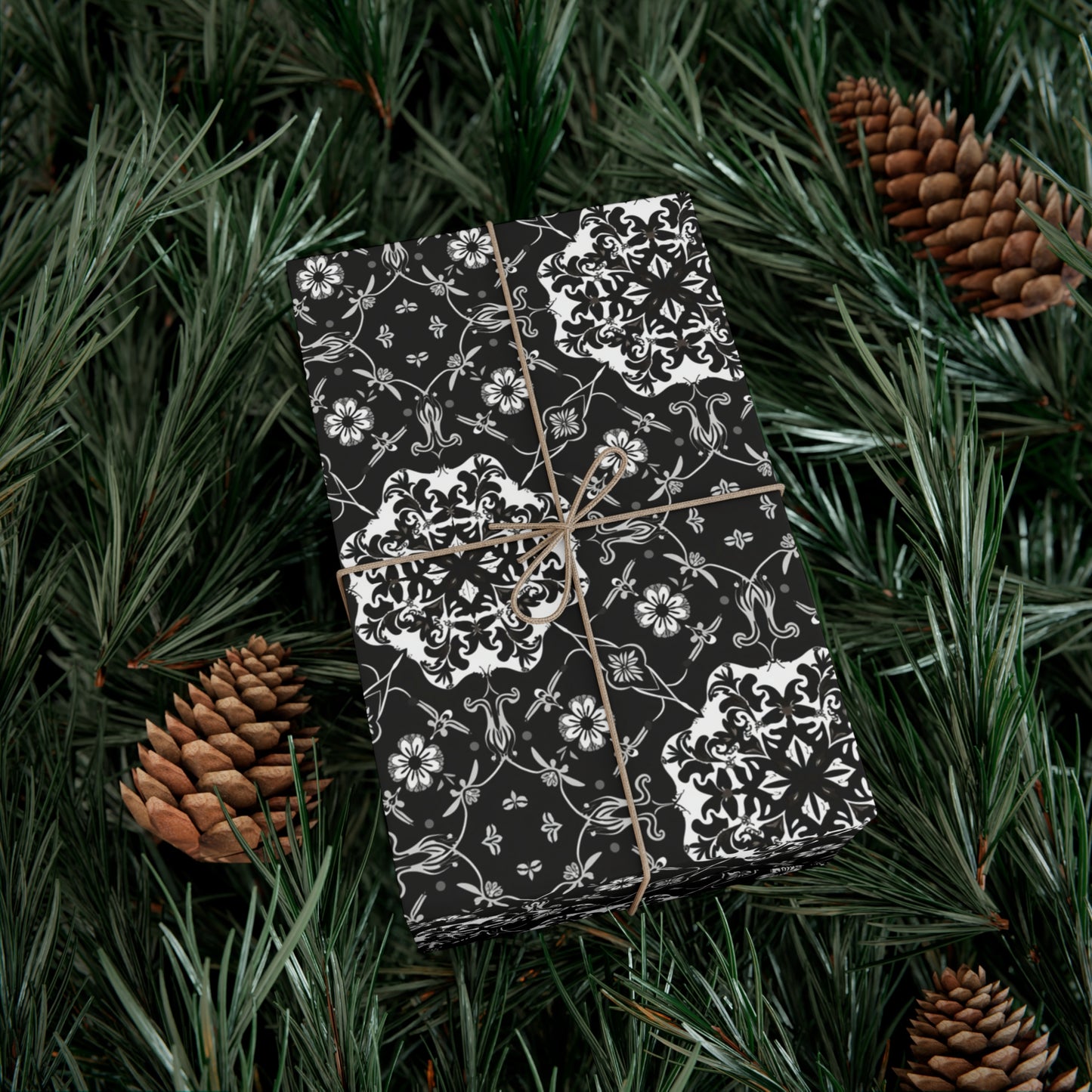 Black and Gray Flower Pattern Gift Wrap Papers