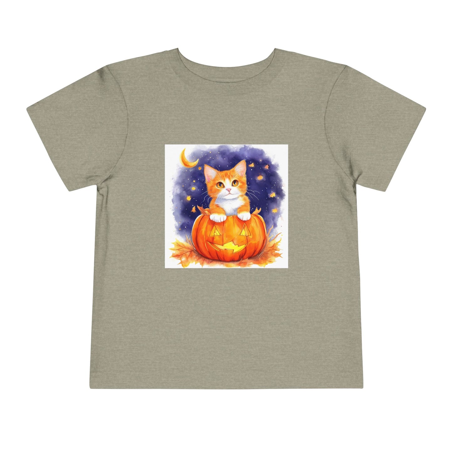 Fuzzy Halloween Pumpkin Cat Toddler Short Sleeve Tee