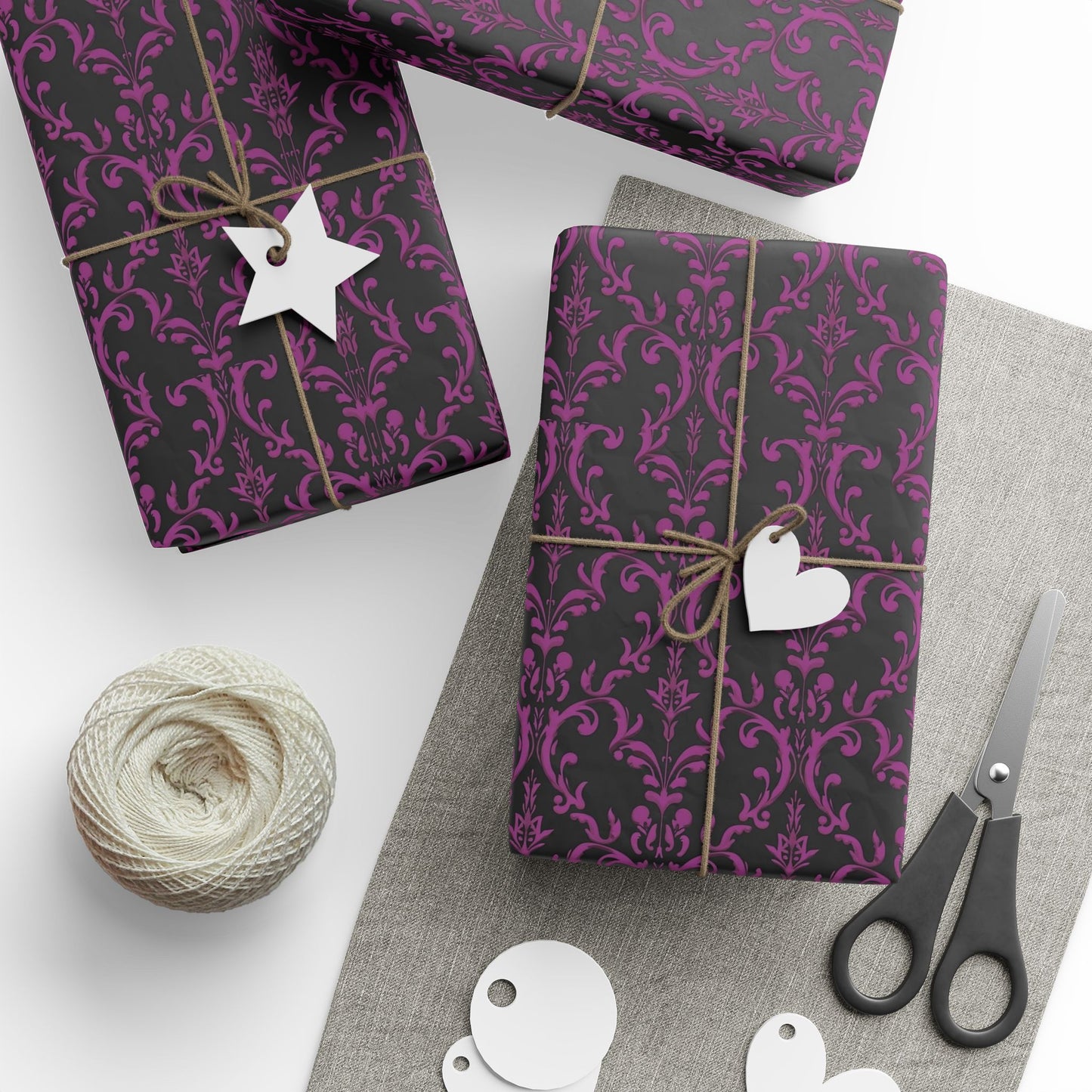 Black and Purple Damask Style Wrapping Papers