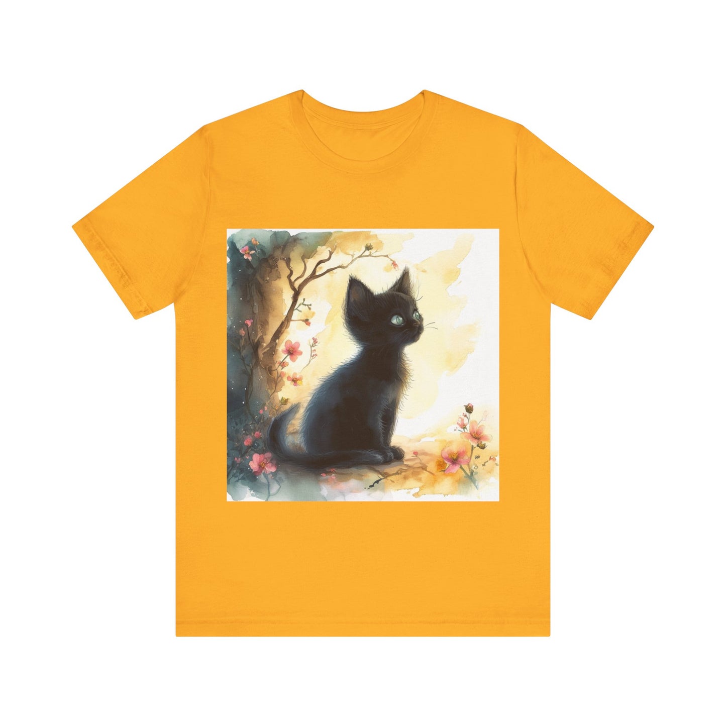 Floral Black Kitten Unisex Jersey Short Sleeve Tee