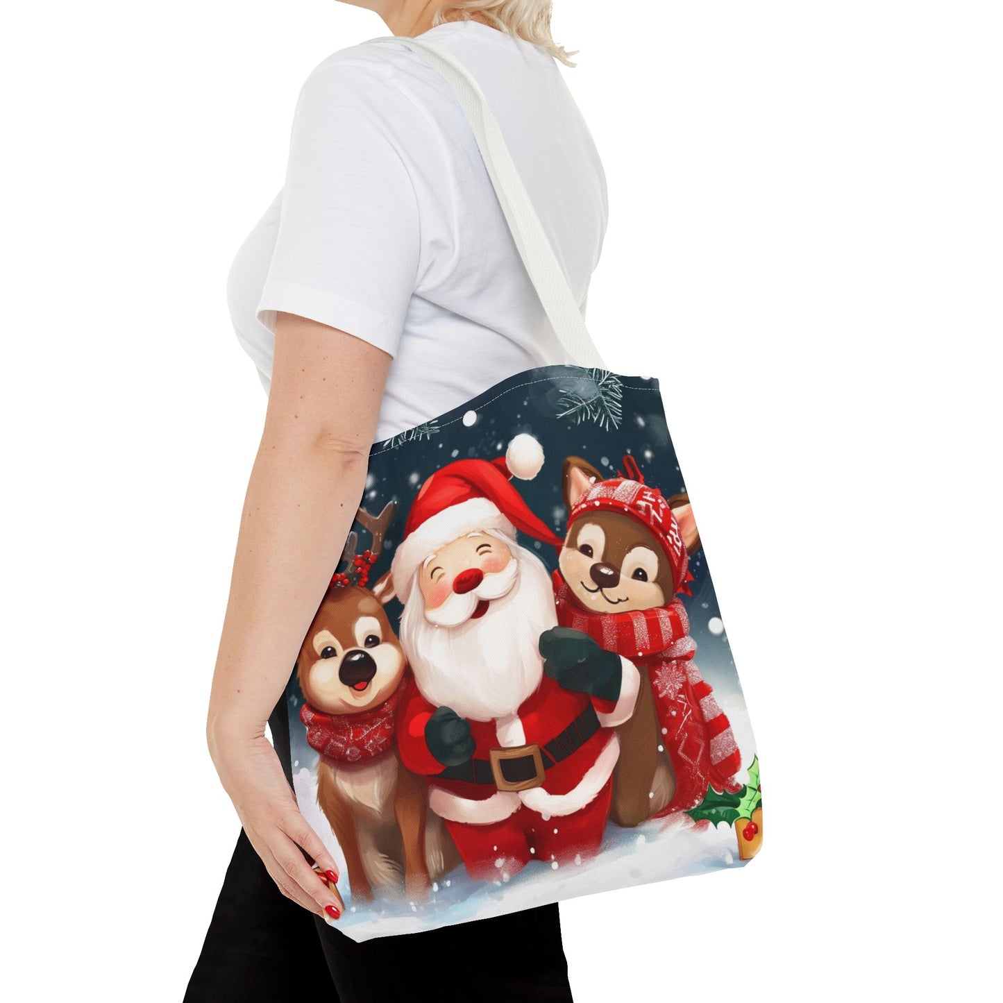 Cute Santa and Reindeer Tote Bag (AOP)