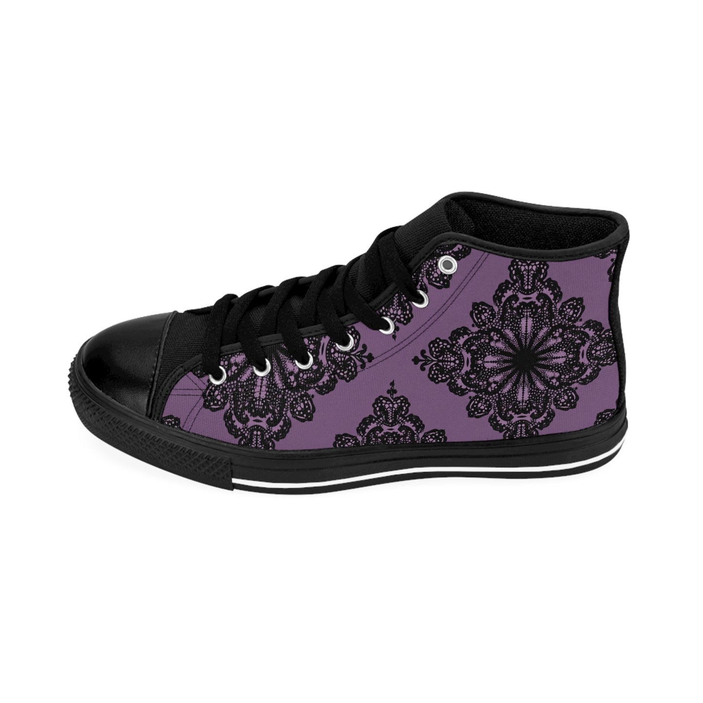 Purple and Black Damask Pattern Women's Classic Sneakers