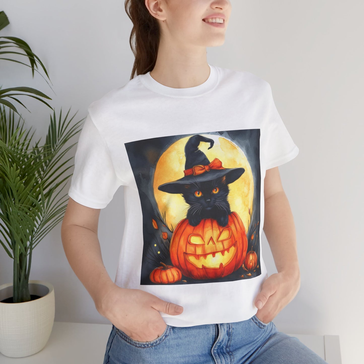 Cat inside Jack o' Lantern Unisex Jersey Short Sleeve Tee