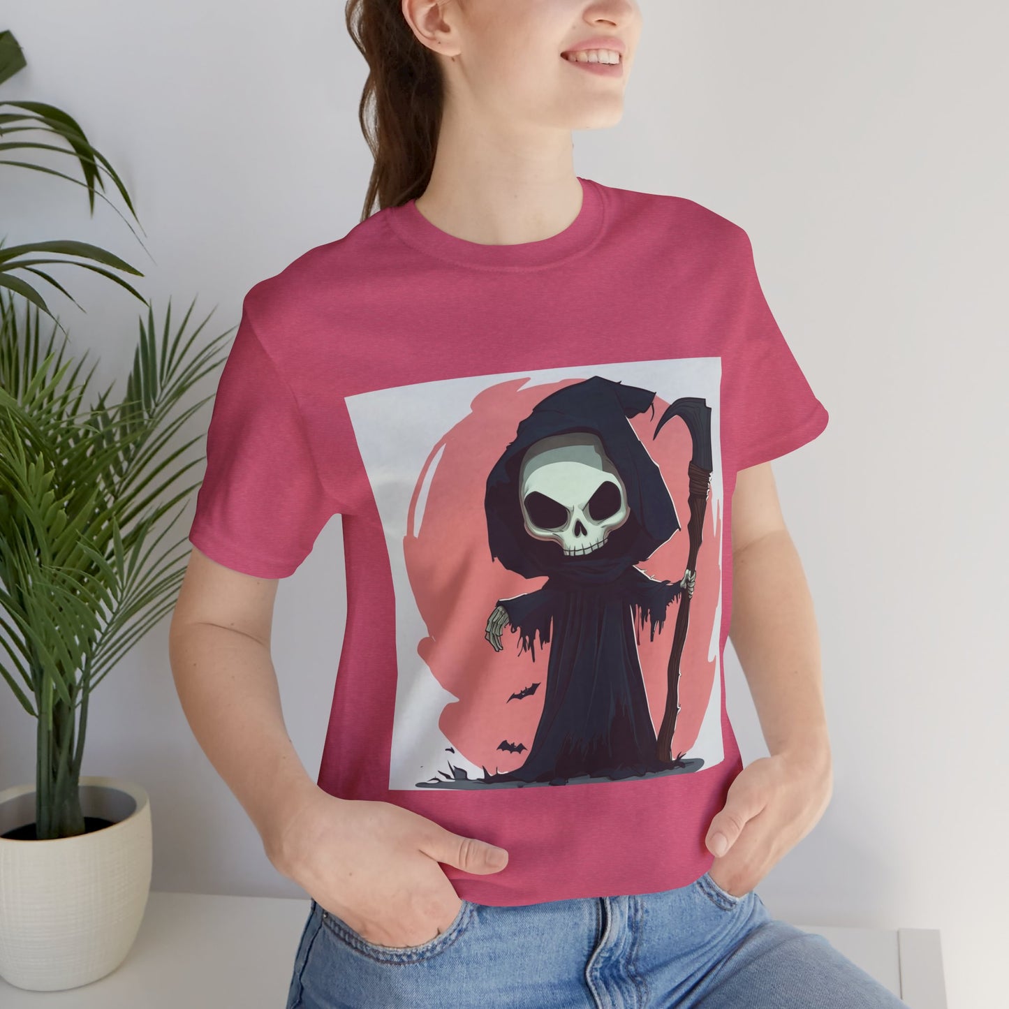 Cute Pink Grim Reaper Unisex Jersey Short Sleeve Tee