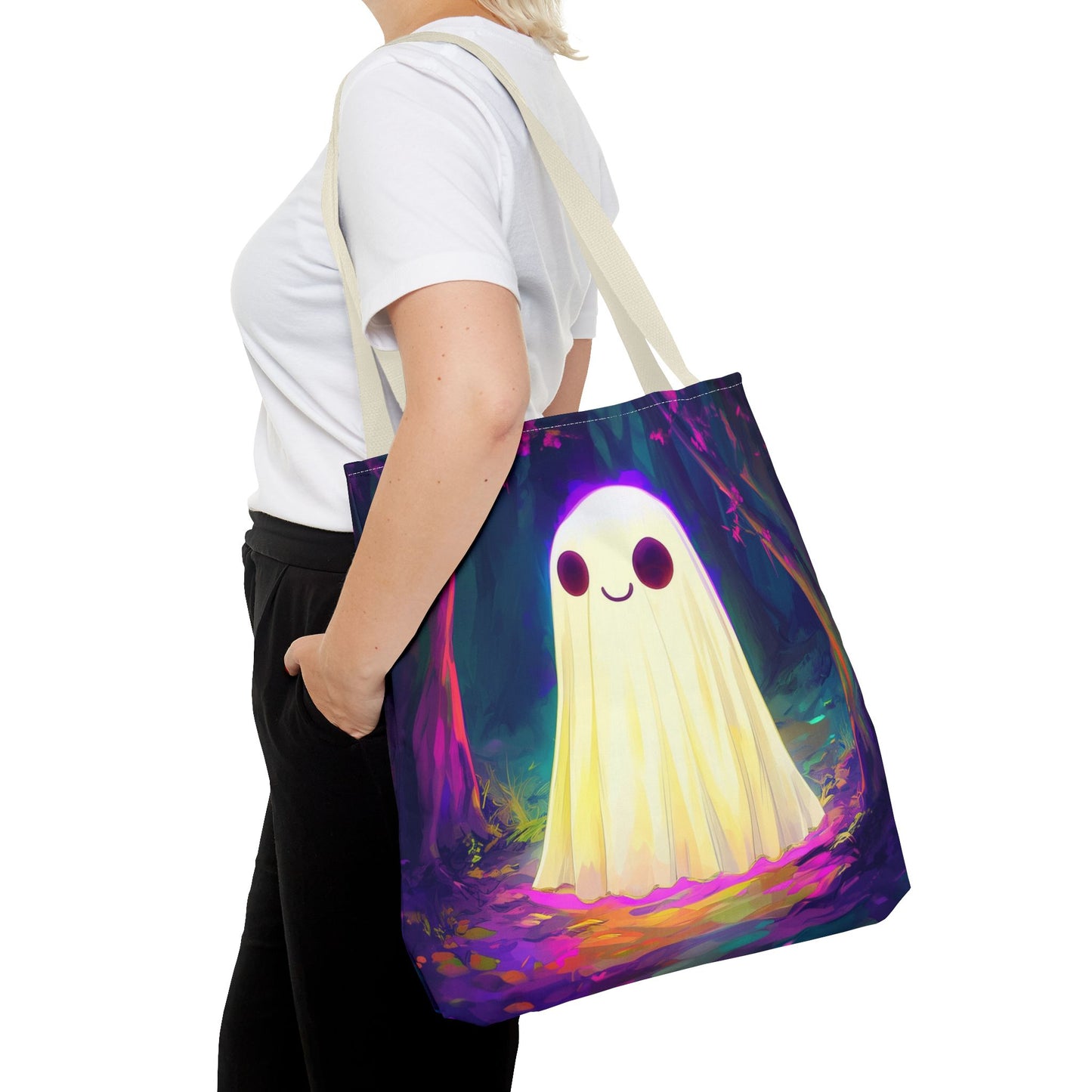 Cute Neon Ghost Tote Bag (AOP)