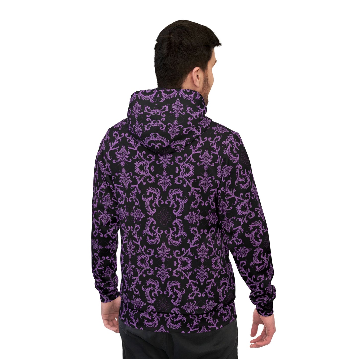 Purple and Black Damask Wallpaper Style Pattern Athletic Hoodie (AOP)