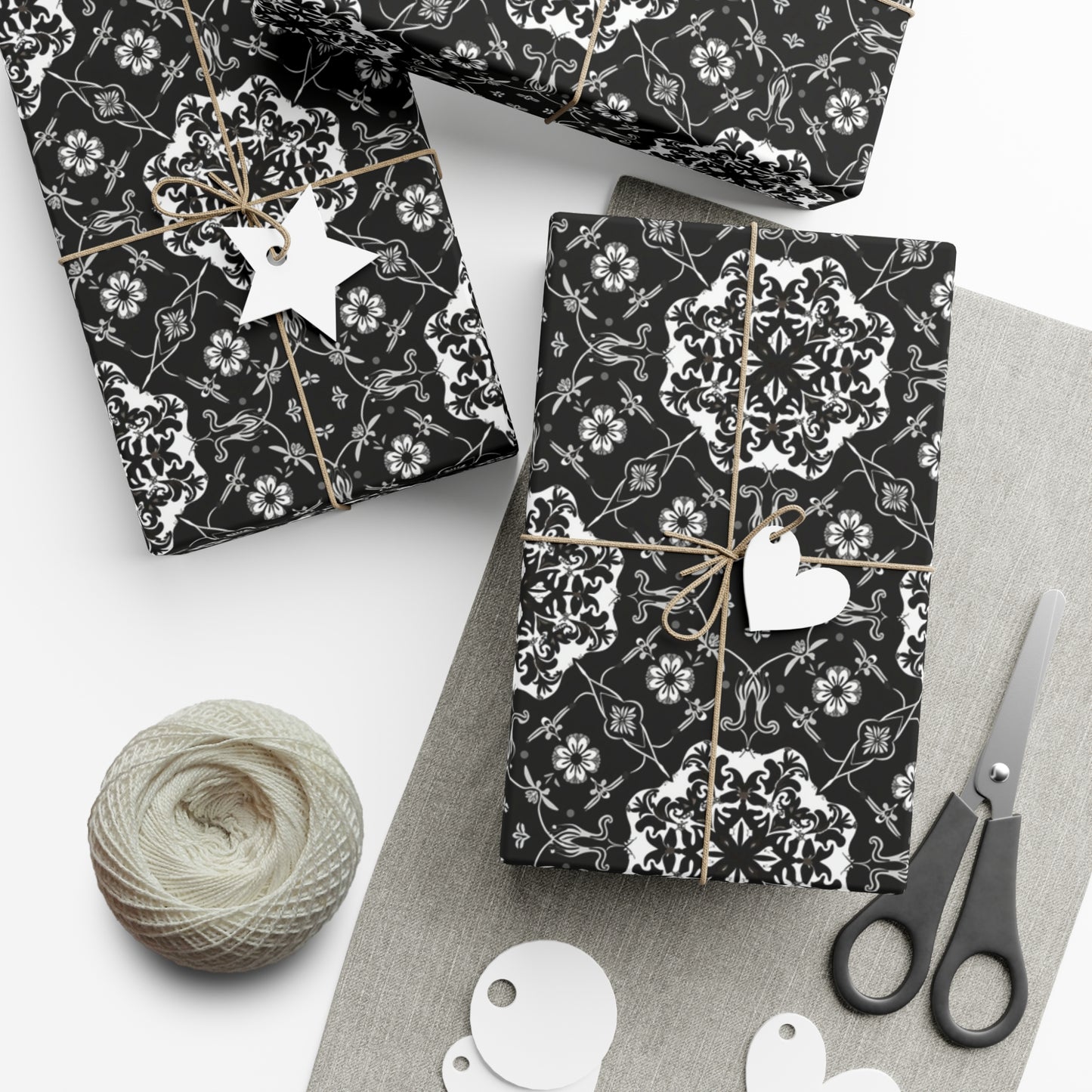 Black and Gray Flower Pattern Gift Wrap Papers