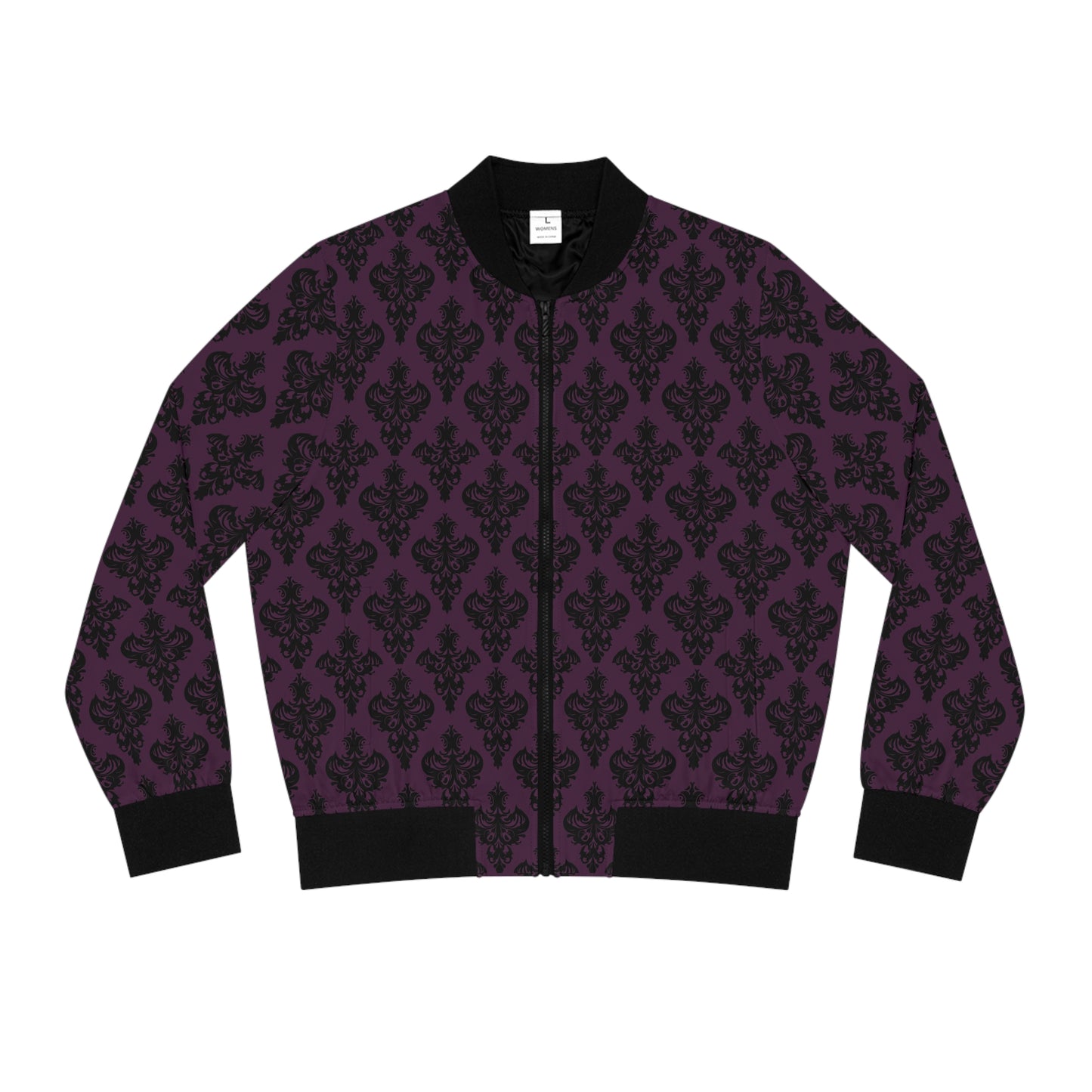 Purple and Black Victorian Gothic Pattern Women's Bomber Jacket (AOP)