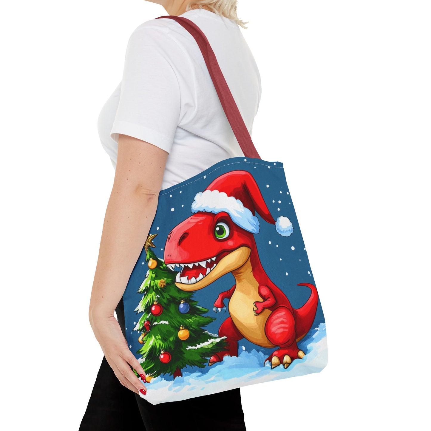 Cute Red Dino Holiday Tote Bag (AOP)