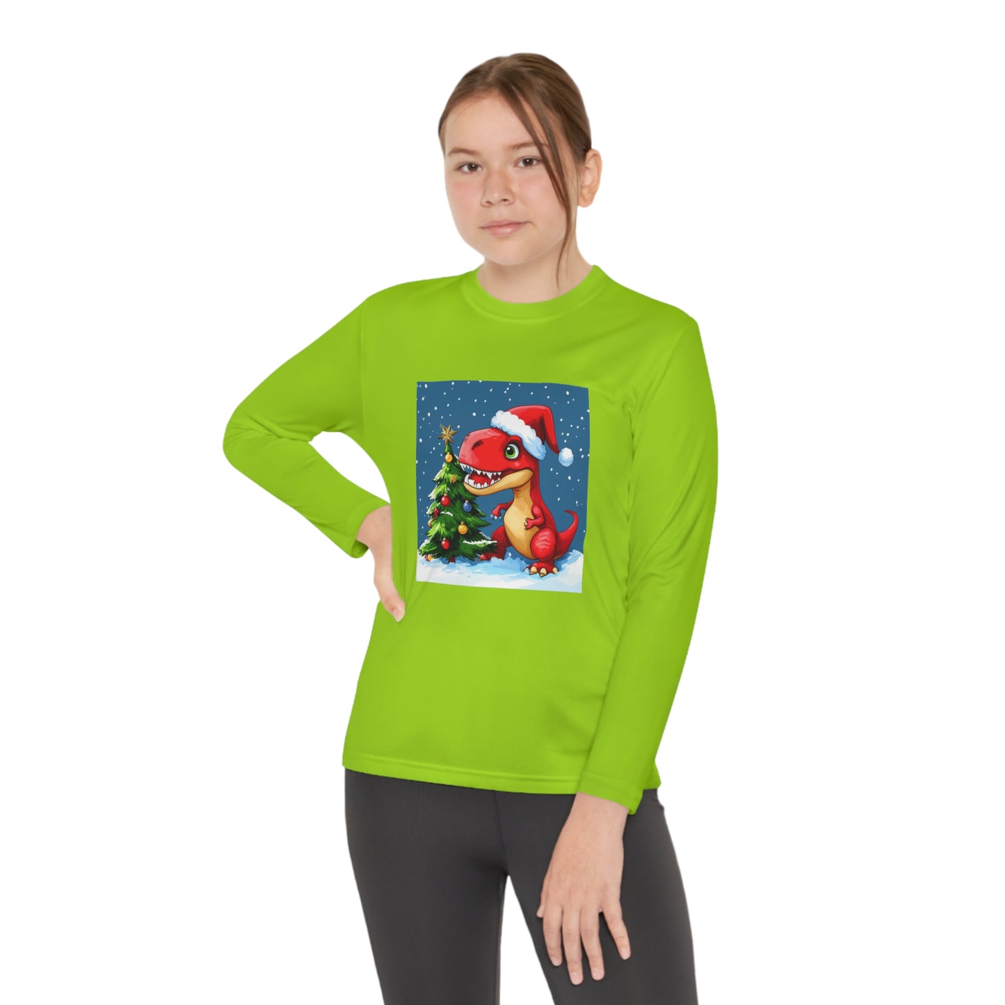 Red T-Rex Christmas Youth Long Sleeve Competitor Tee