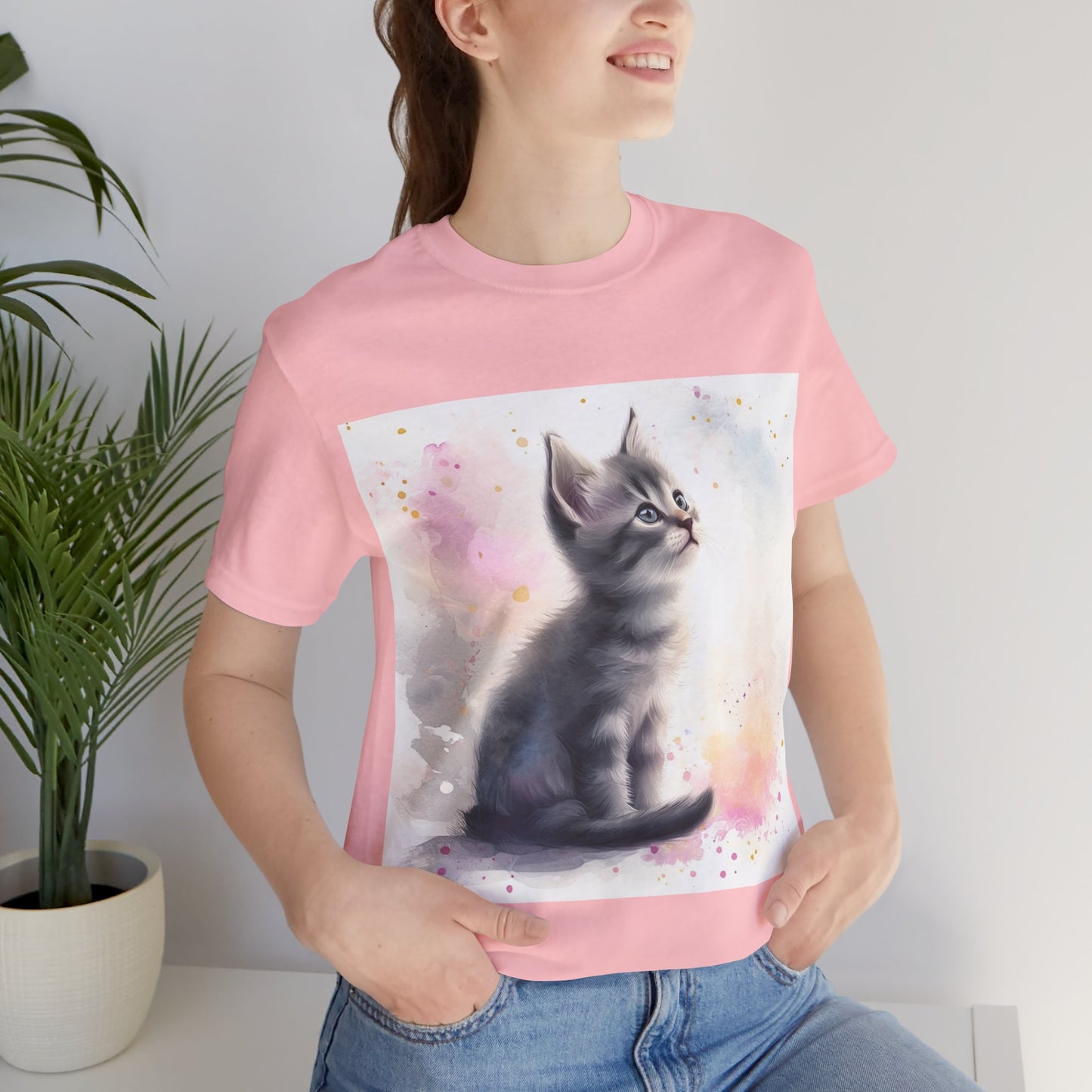 Watercolor Gray Kitten Unisex Jersey Short Sleeve Tee