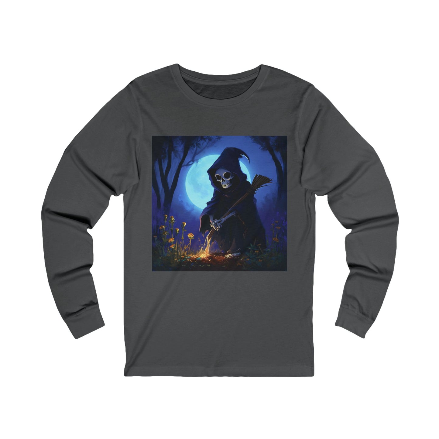 Grim Reaper Picking Flowers Unisex Jersey Long Sleeve Tee