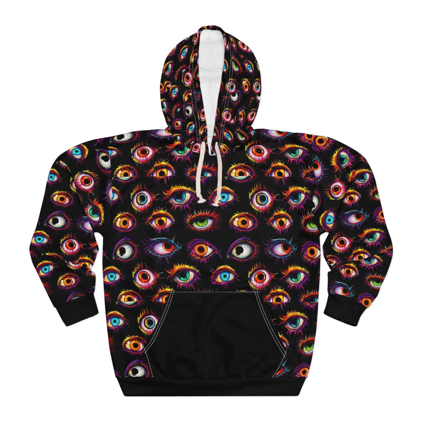 Colorful Spooky Eye Pattern Unisex Pullover Hoodie (AOP)