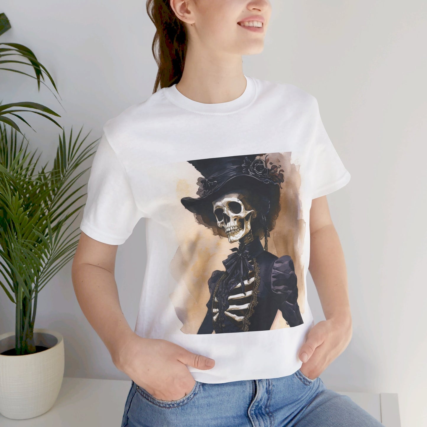 Elegant Victorian Skeleton Unisex Jersey Short Sleeve Tee