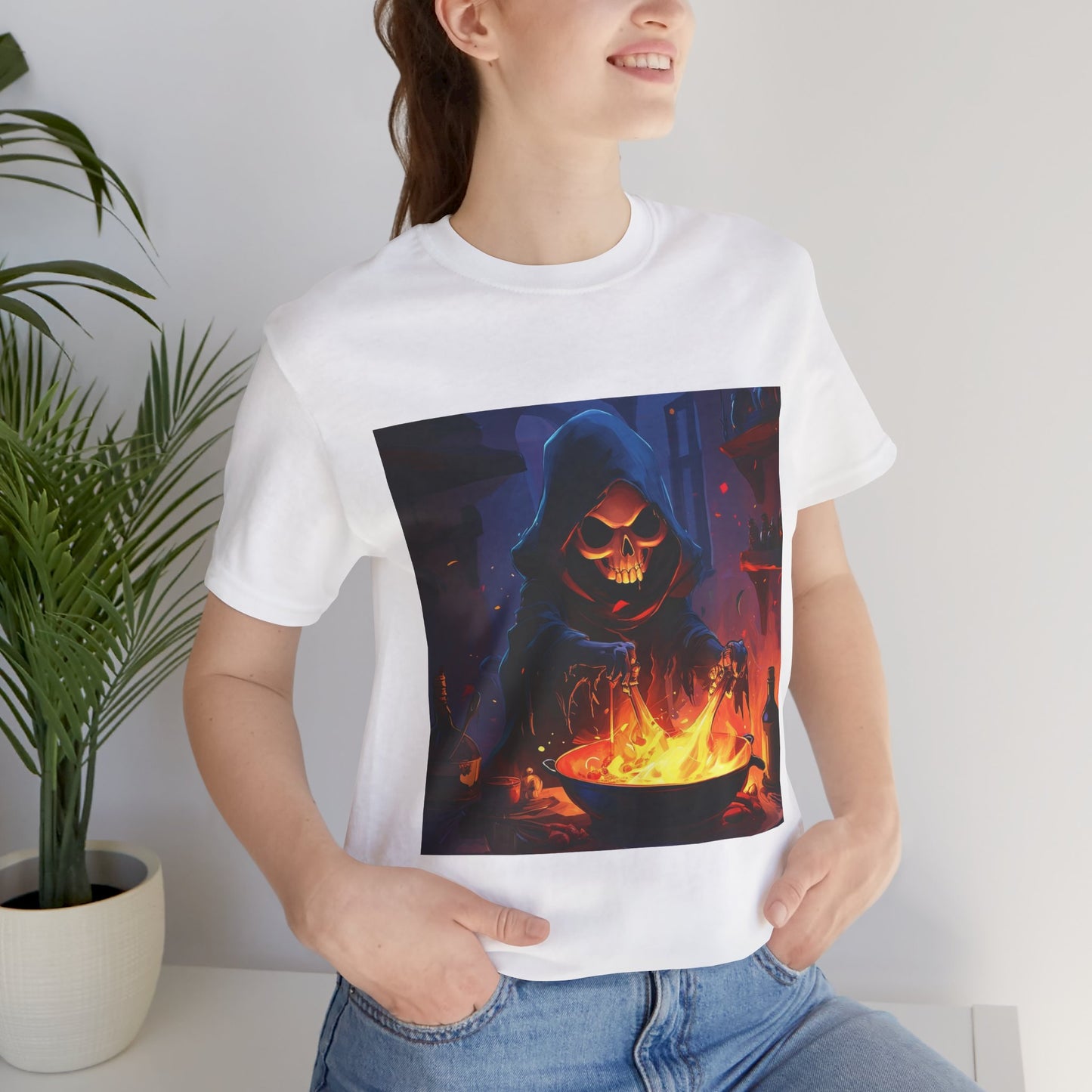 Dark Grim Reaper Cooking Unisex Jersey Short Sleeve Tee