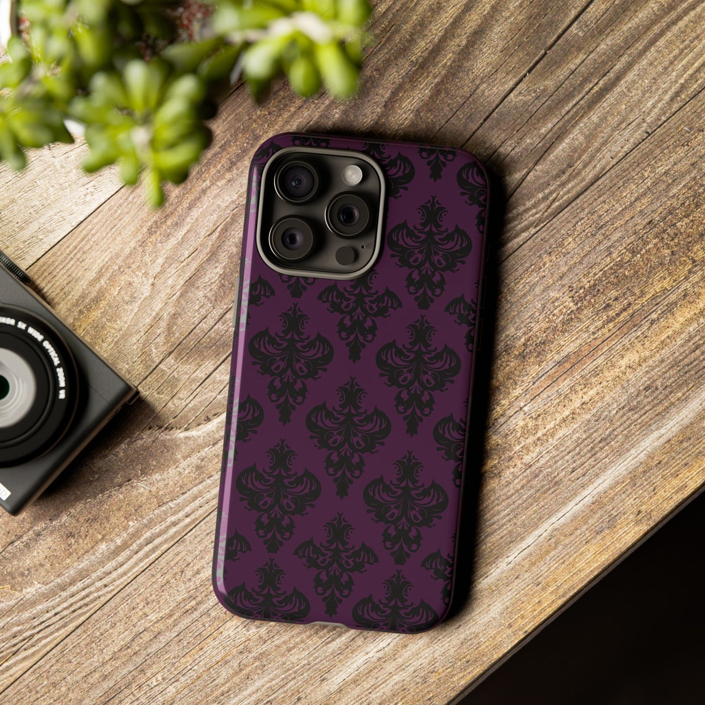 Purple and Black Victorian Damask Pattern Tough Cases