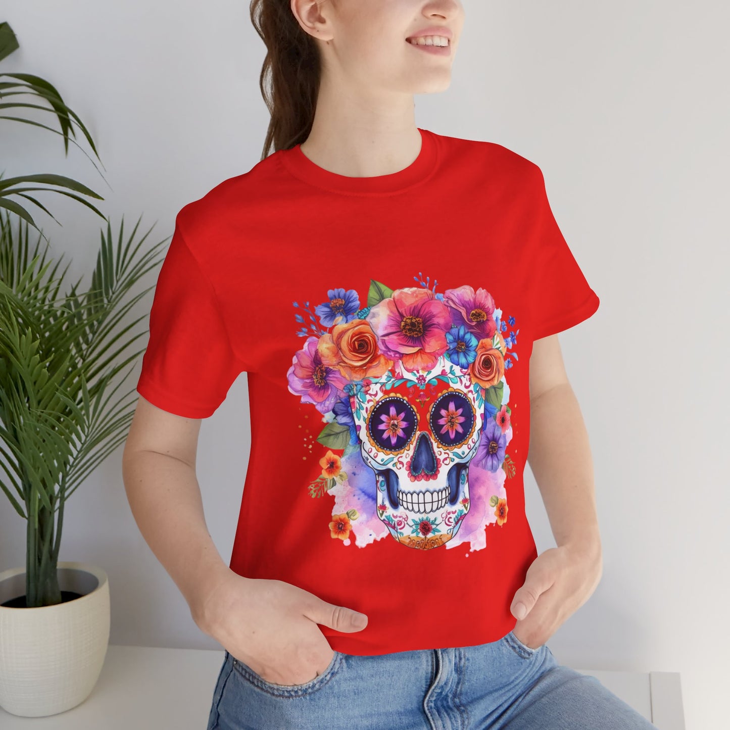 Colorful Sugar Skull Unisex Jersey Short Sleeve Tee