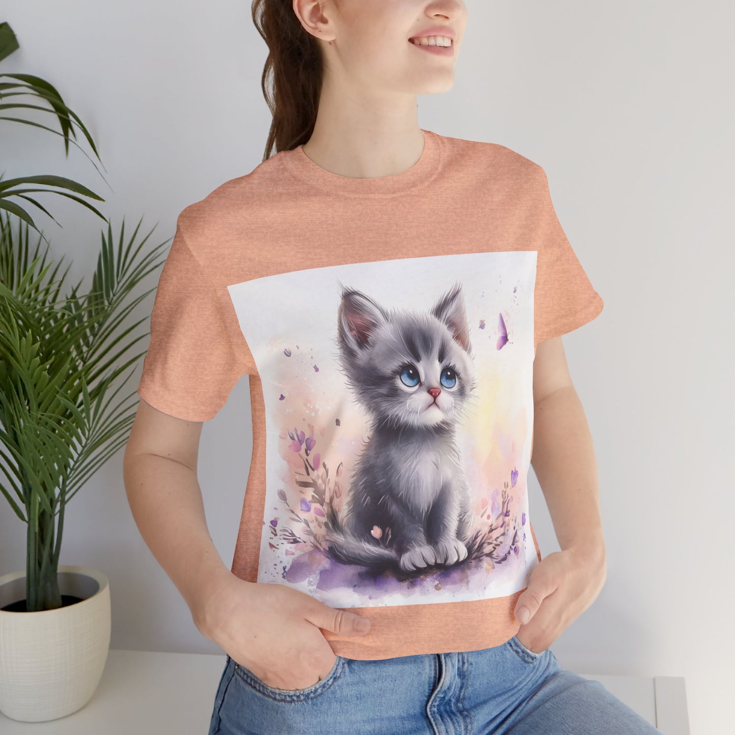 Butterfly Gray Kitten Unisex Jersey Short Sleeve Tee