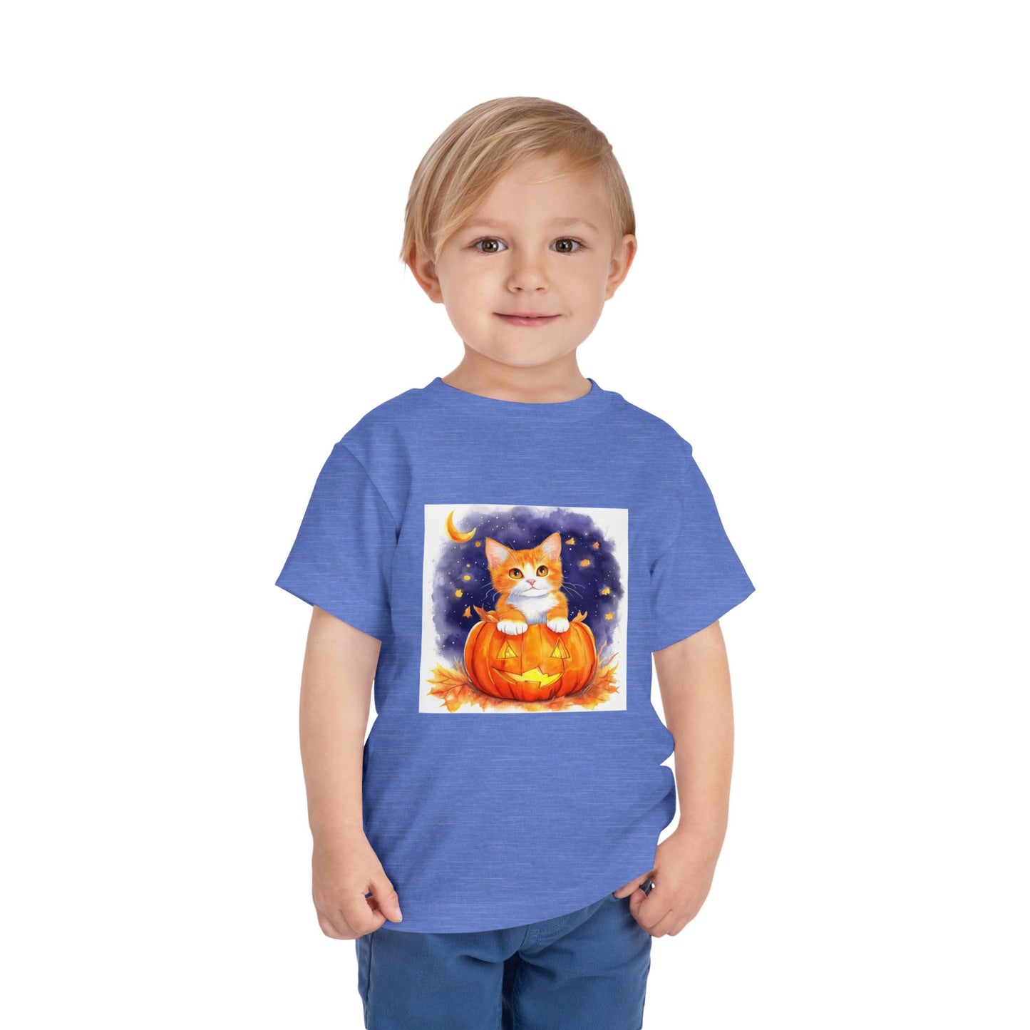 Fuzzy Halloween Pumpkin Cat Toddler Short Sleeve Tee