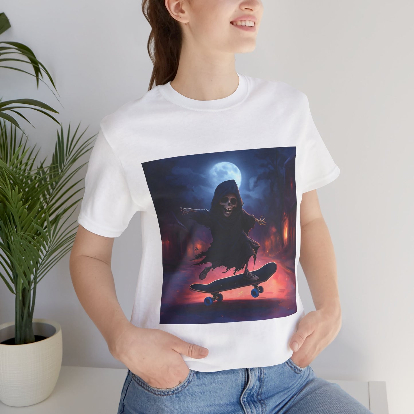 Cute Grim Reaper Skater Unisex Jersey Short Sleeve Tee