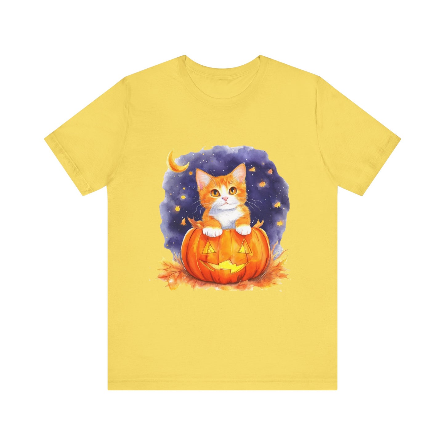 Fuzzy halloween pumpkin cat Unisex Jersey Short Sleeve Tee