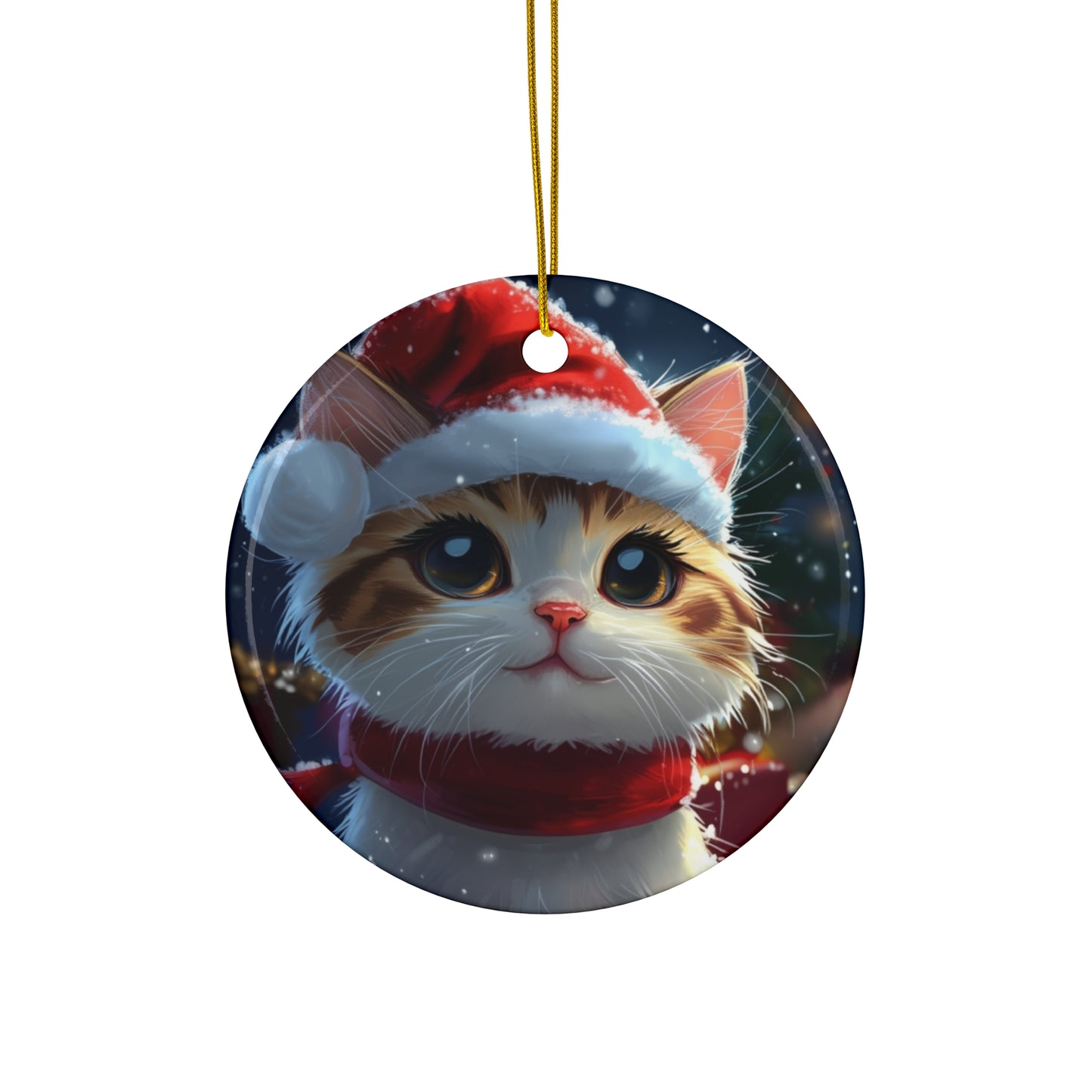 Festive Cat Holiday Ceramic Ornament, 4 Shapes