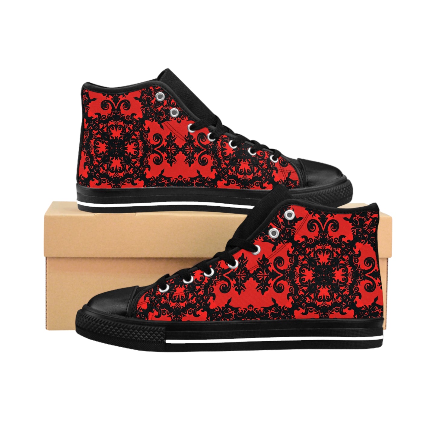 Red and Black Intricate Pattern Women's Classic Sneakers