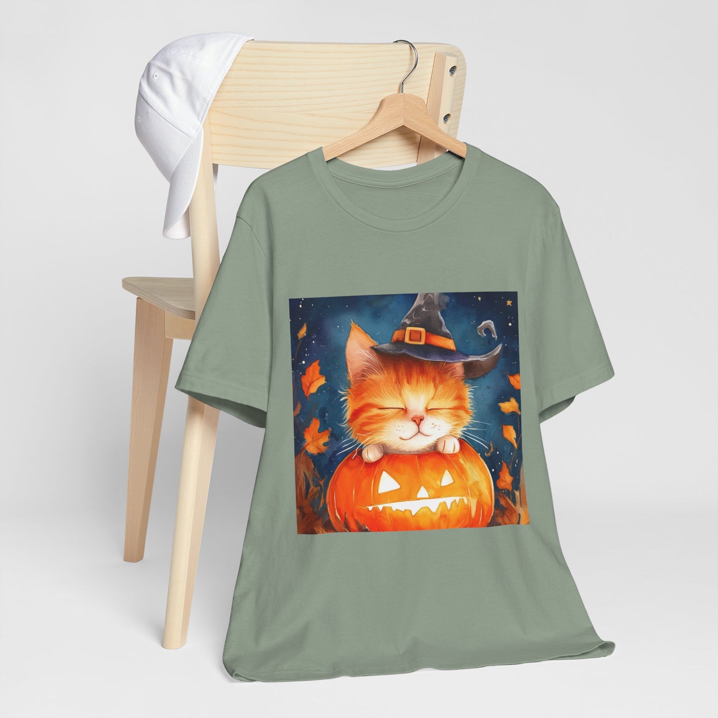 Cute Orange Cat on a pumpkin Unisex Jersey Short Sleeve Tee