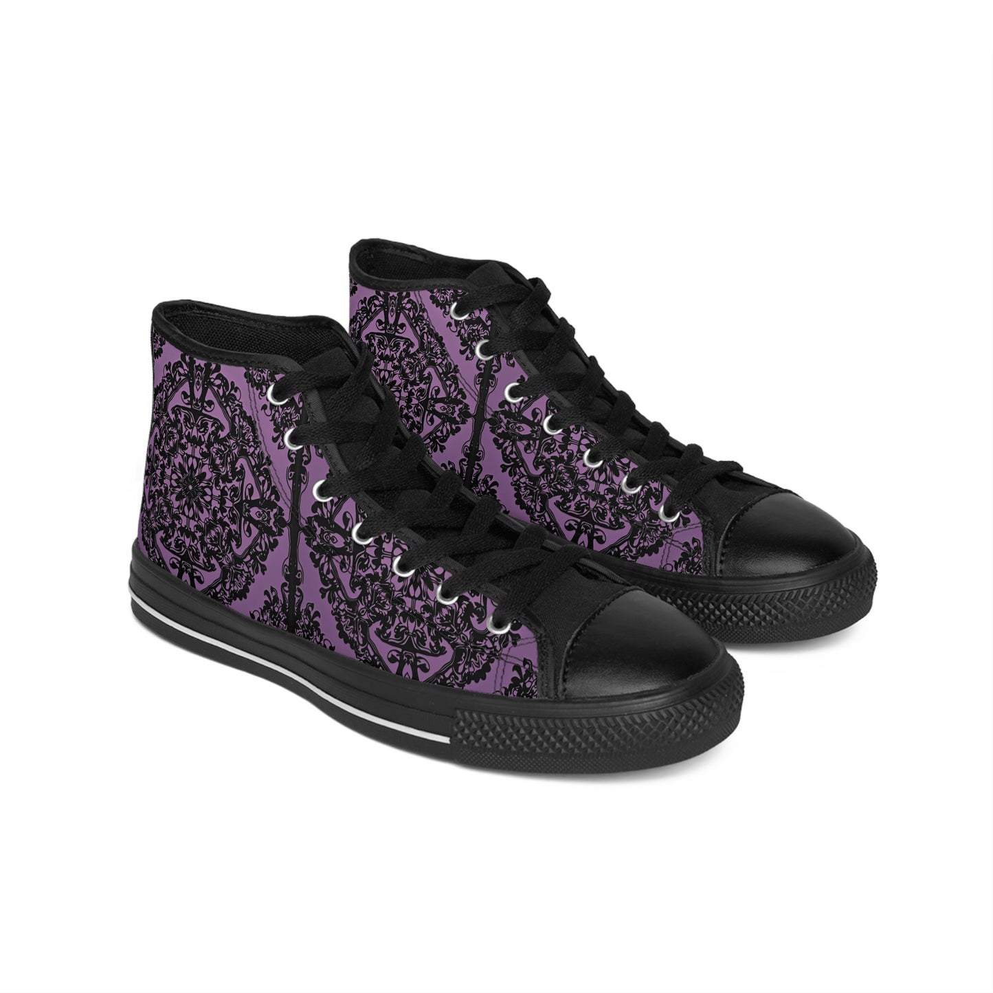 Intricate Black and Purple Pattern Women's Classic Sneakers