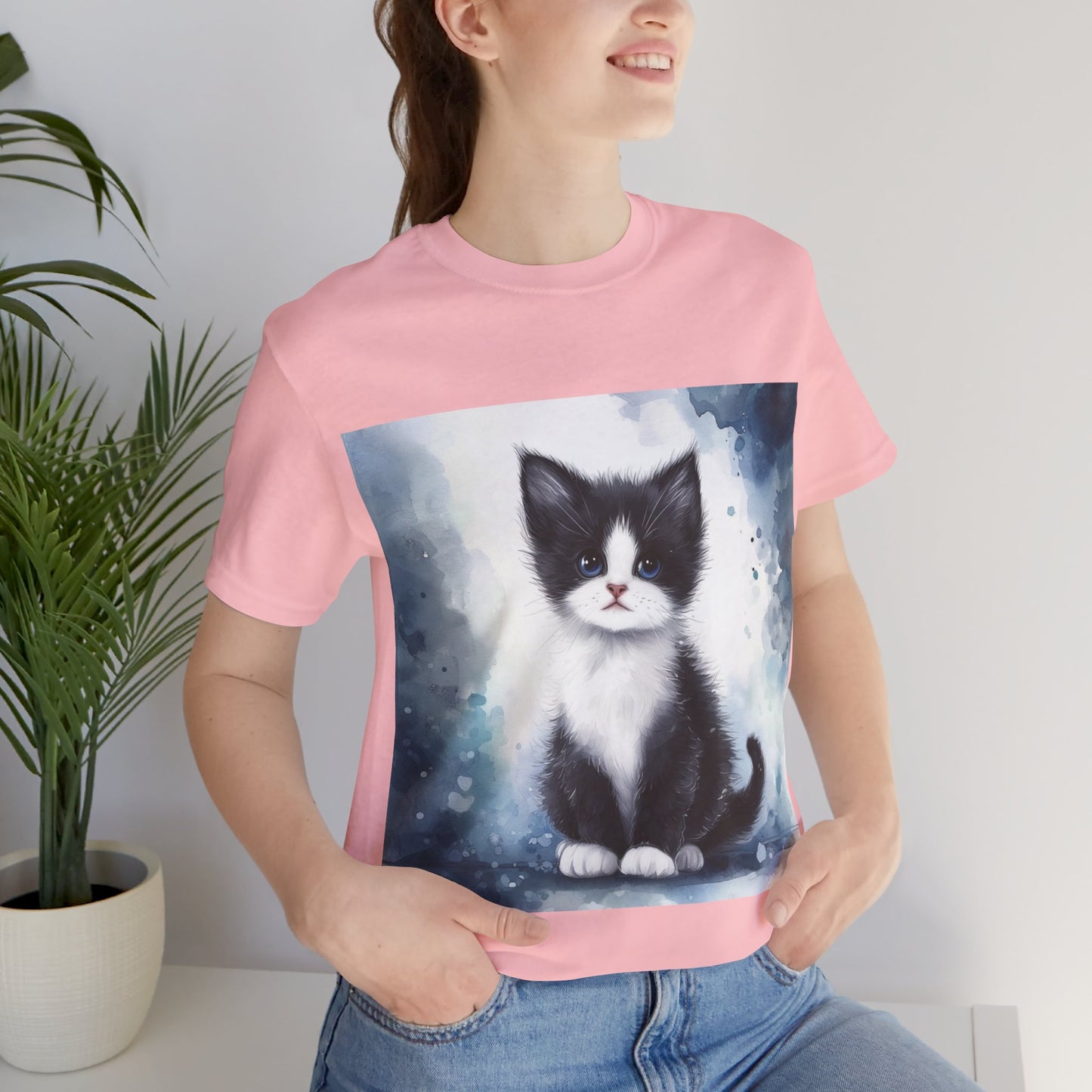 Watercolor Tuxedo Kitten Unisex Jersey Short Sleeve Tee