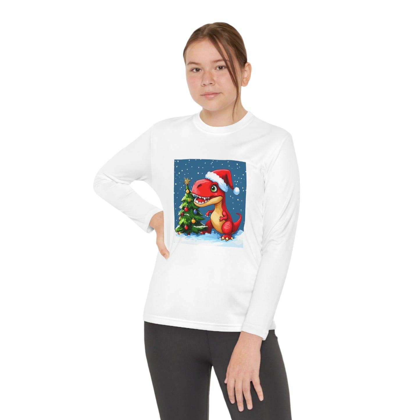 Red T-Rex Christmas Youth Long Sleeve Competitor Tee