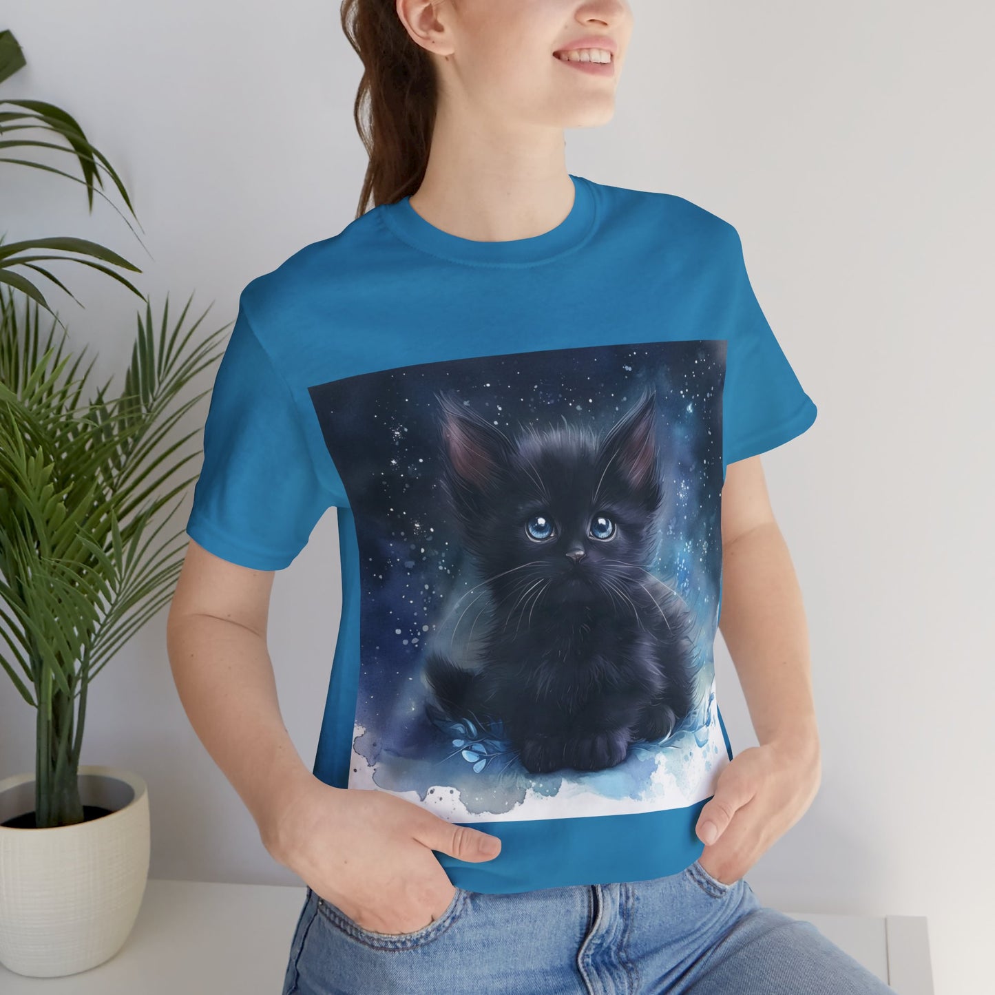 Starry Sky Black Kitten Unisex Jersey Short Sleeve Tee