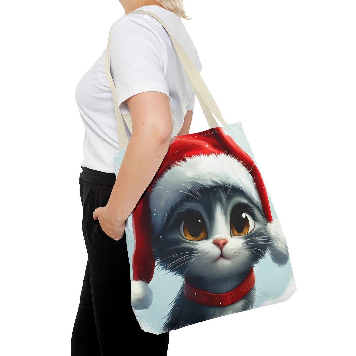 Adorable Festive Gray Cat Tote Bag (AOP)