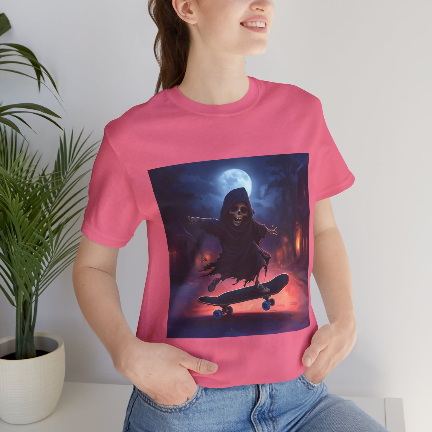 Cute Grim Reaper Skater Unisex Jersey Short Sleeve Tee