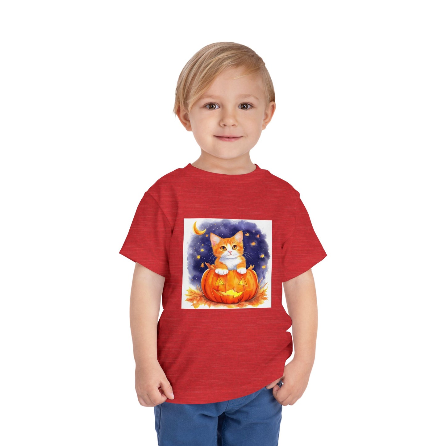 Fuzzy Halloween Pumpkin Cat Toddler Short Sleeve Tee