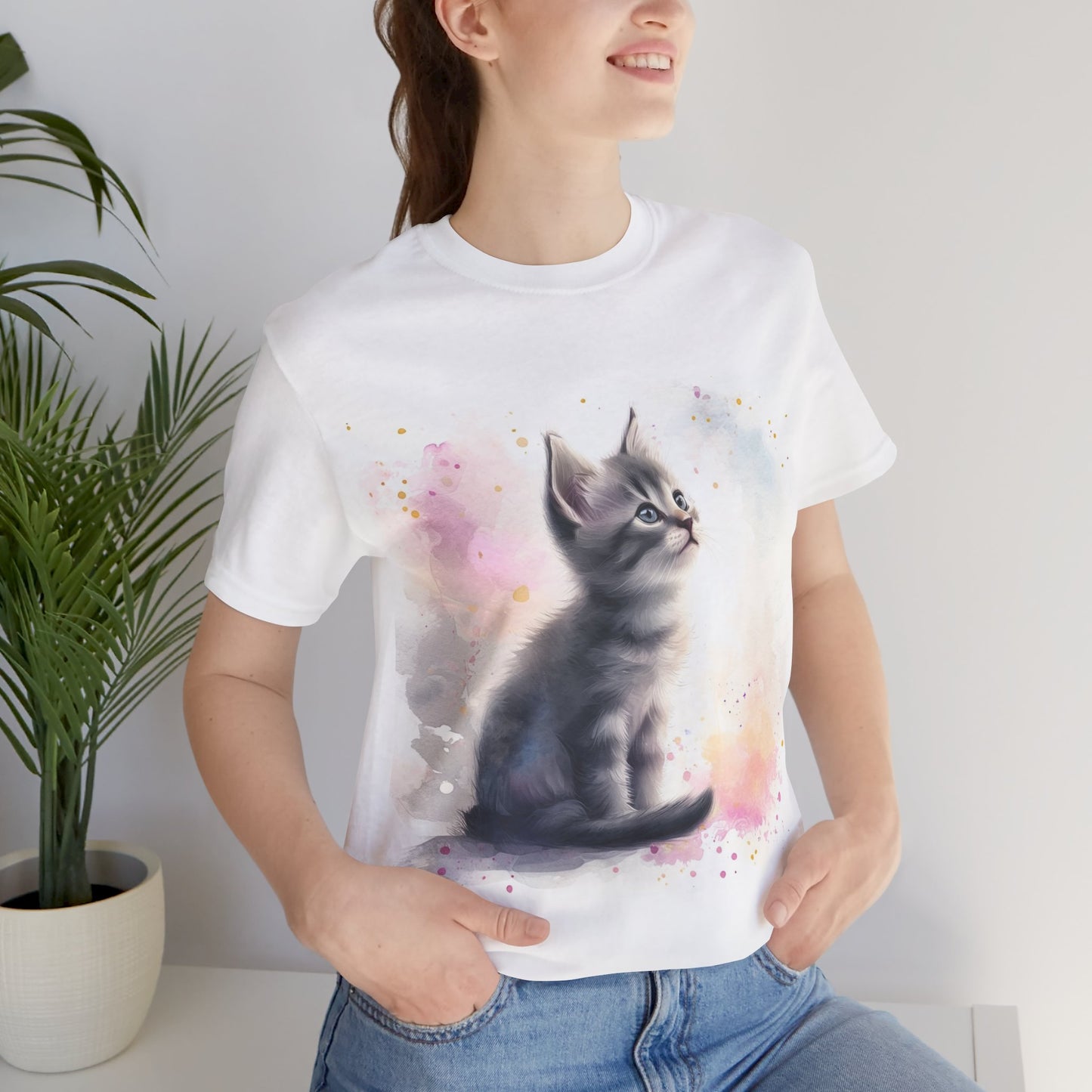 Watercolor Gray Kitten Unisex Jersey Short Sleeve Tee