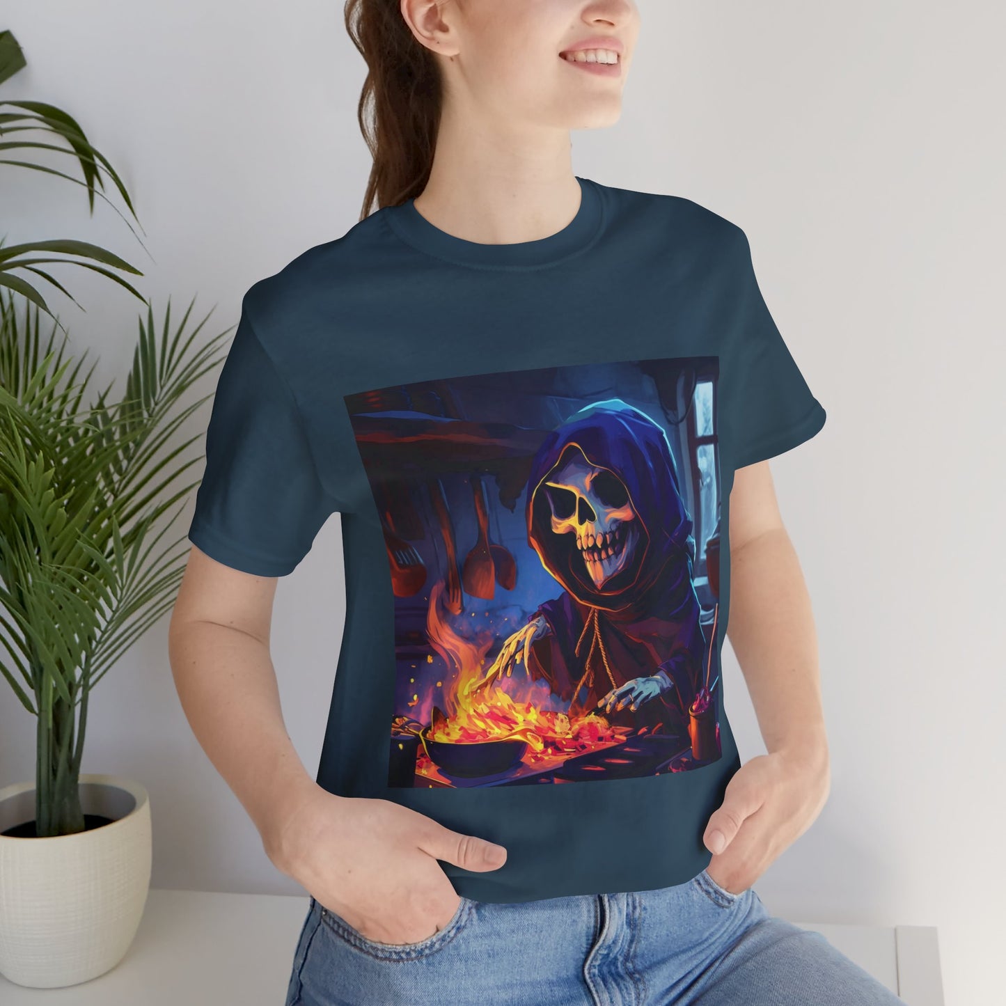 Grim Reaper Cooking Unisex Jersey Short Sleeve Tee