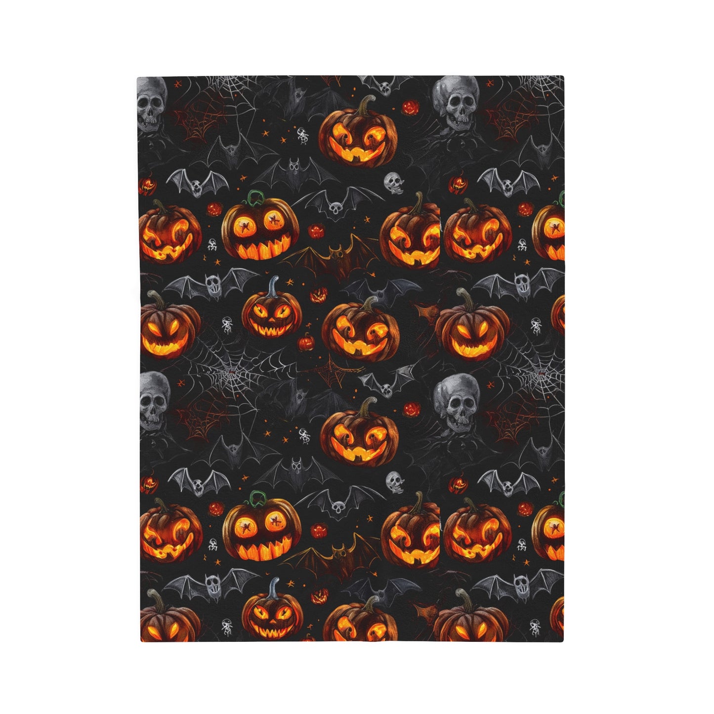 Spooky Pumpkins and Bats Velveteen Plush Blanket