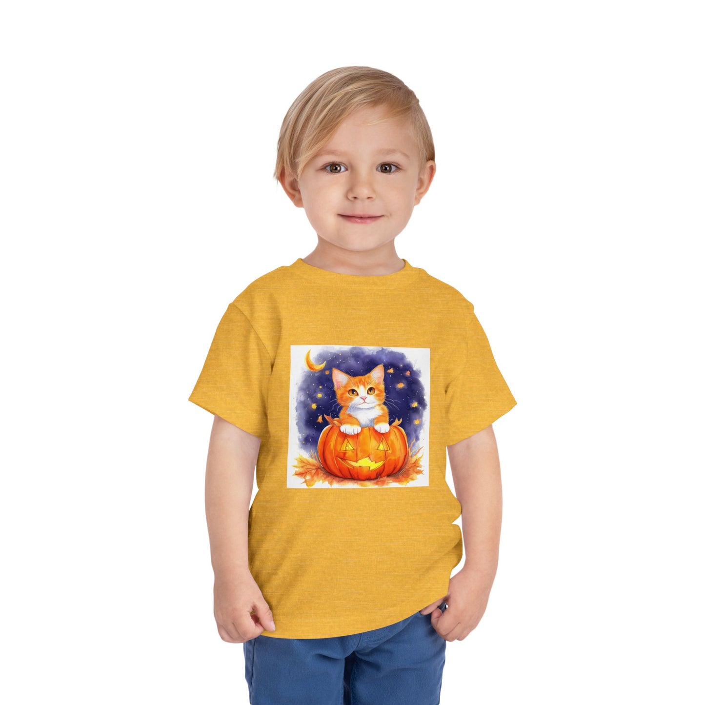 Fuzzy Halloween Pumpkin Cat Toddler Short Sleeve Tee