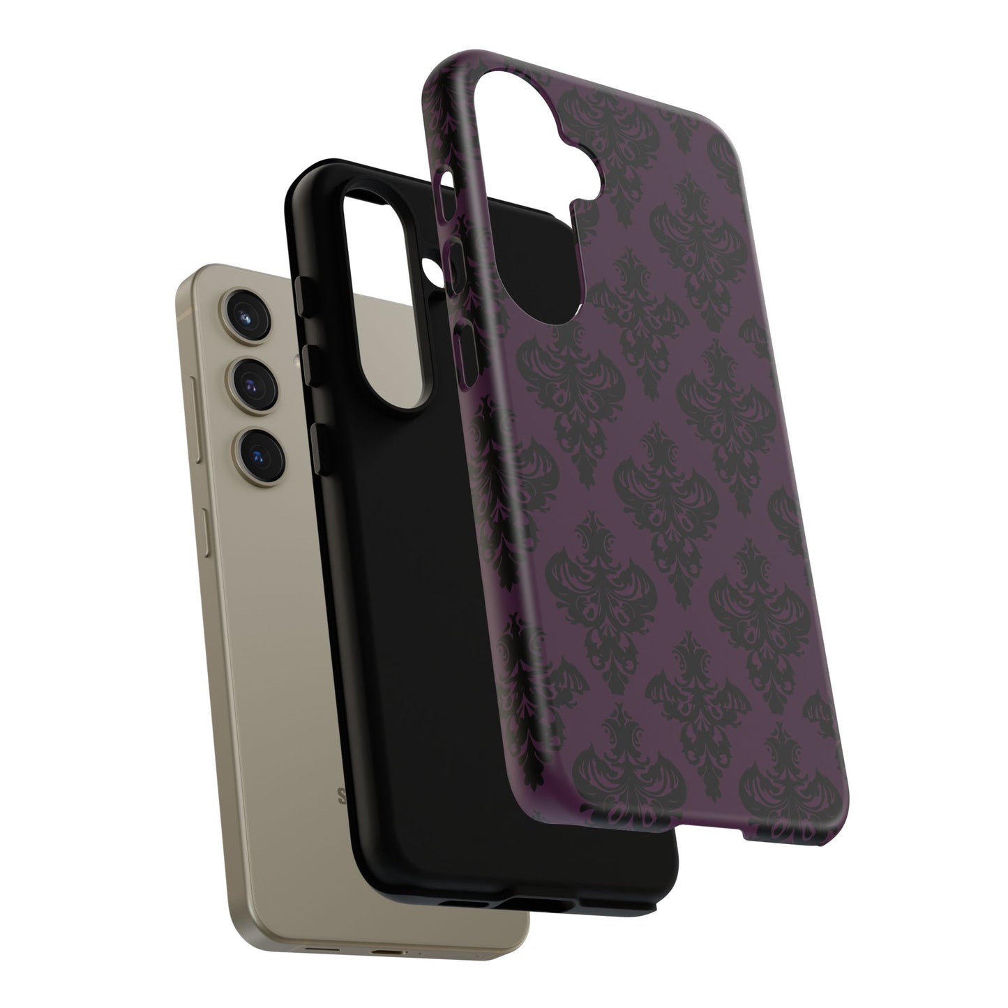 Purple and Black Victorian Damask Pattern Tough Cases