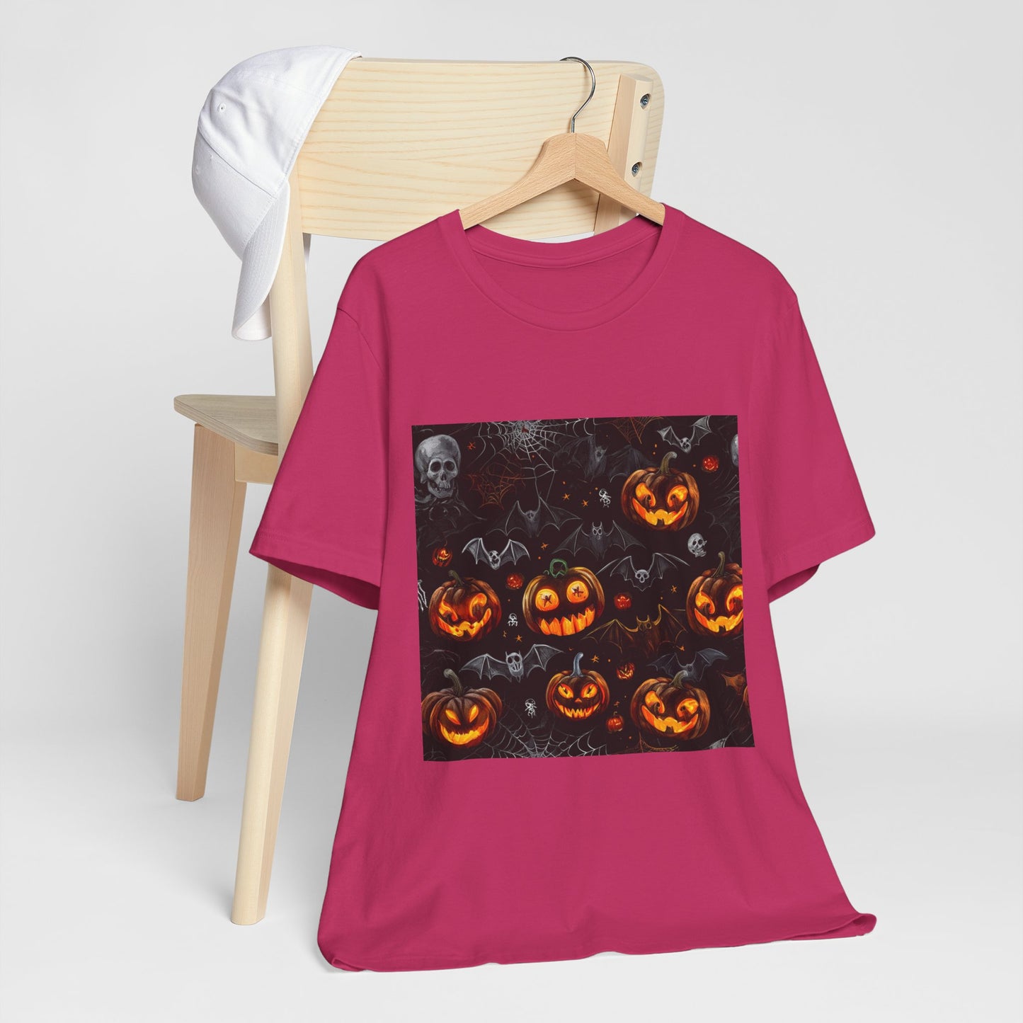 Spooky Pumpkin and Bats Pattern Unisex Jersey Short Sleeve Tee