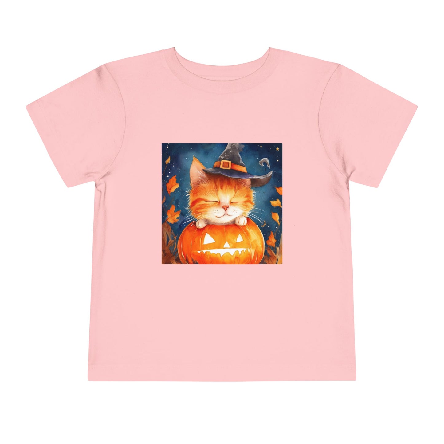 Cute Orange Cat on a Pumpkin Toddler Short Sleeve Tee