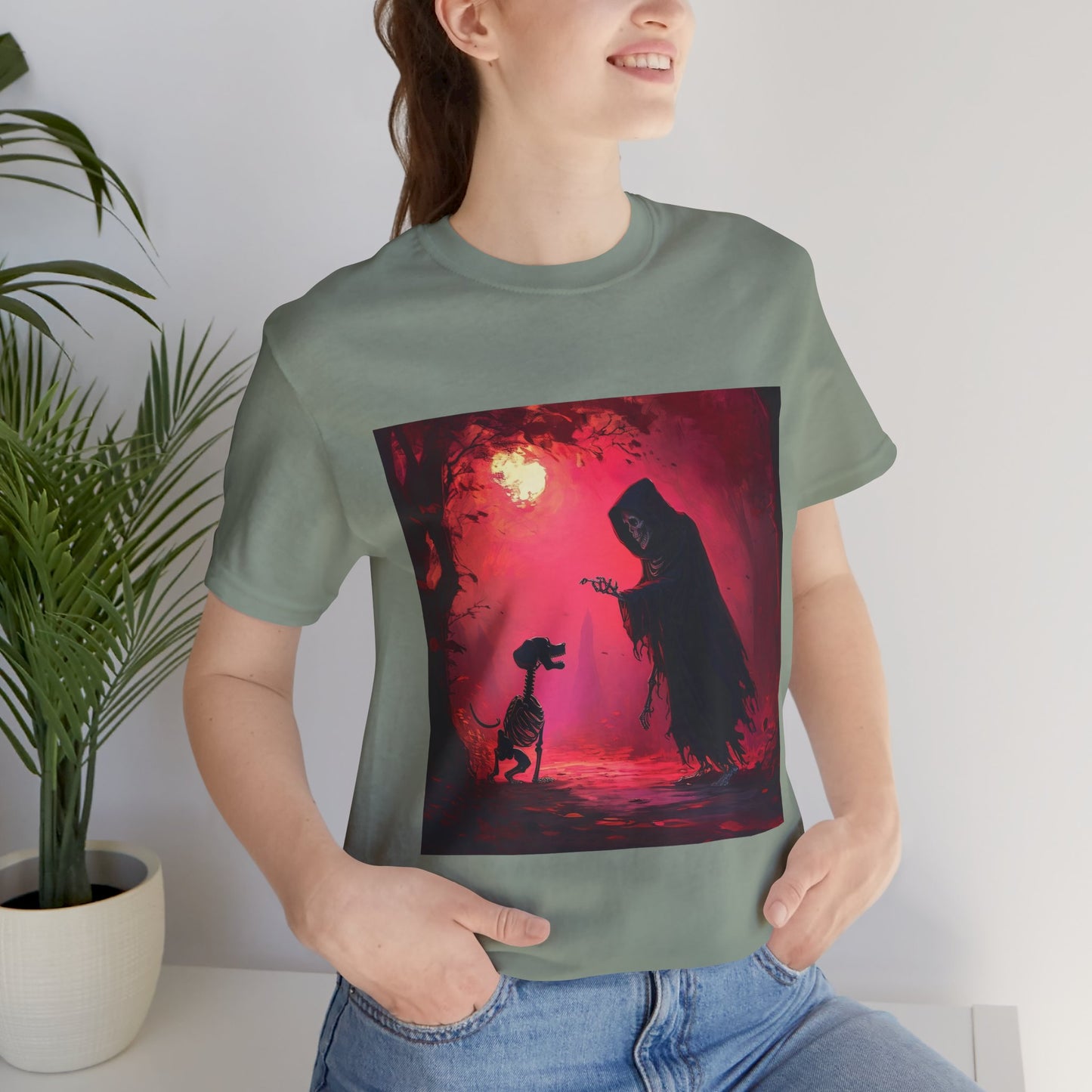 Grim Reaper Walking his DogUnisex Jersey Short Sleeve Tee