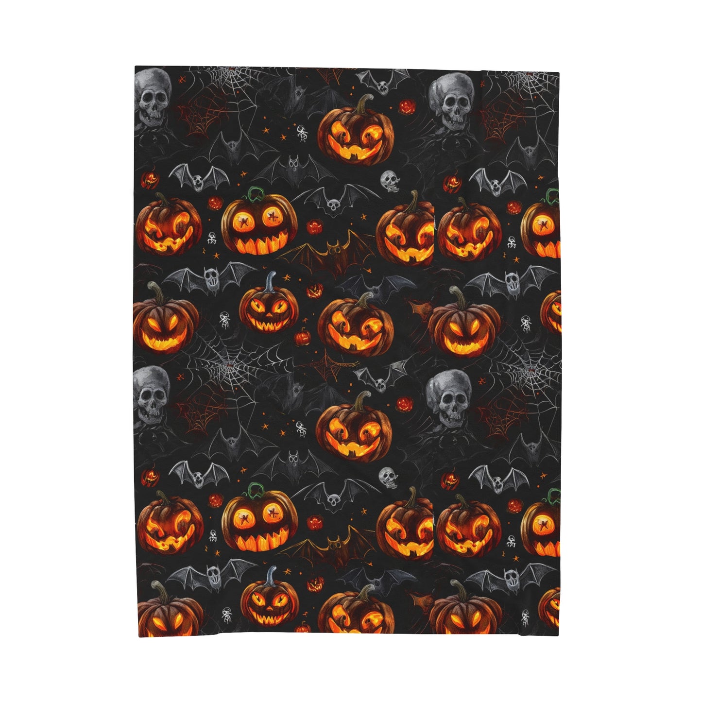 Spooky Pumpkins and Bats Velveteen Plush Blanket